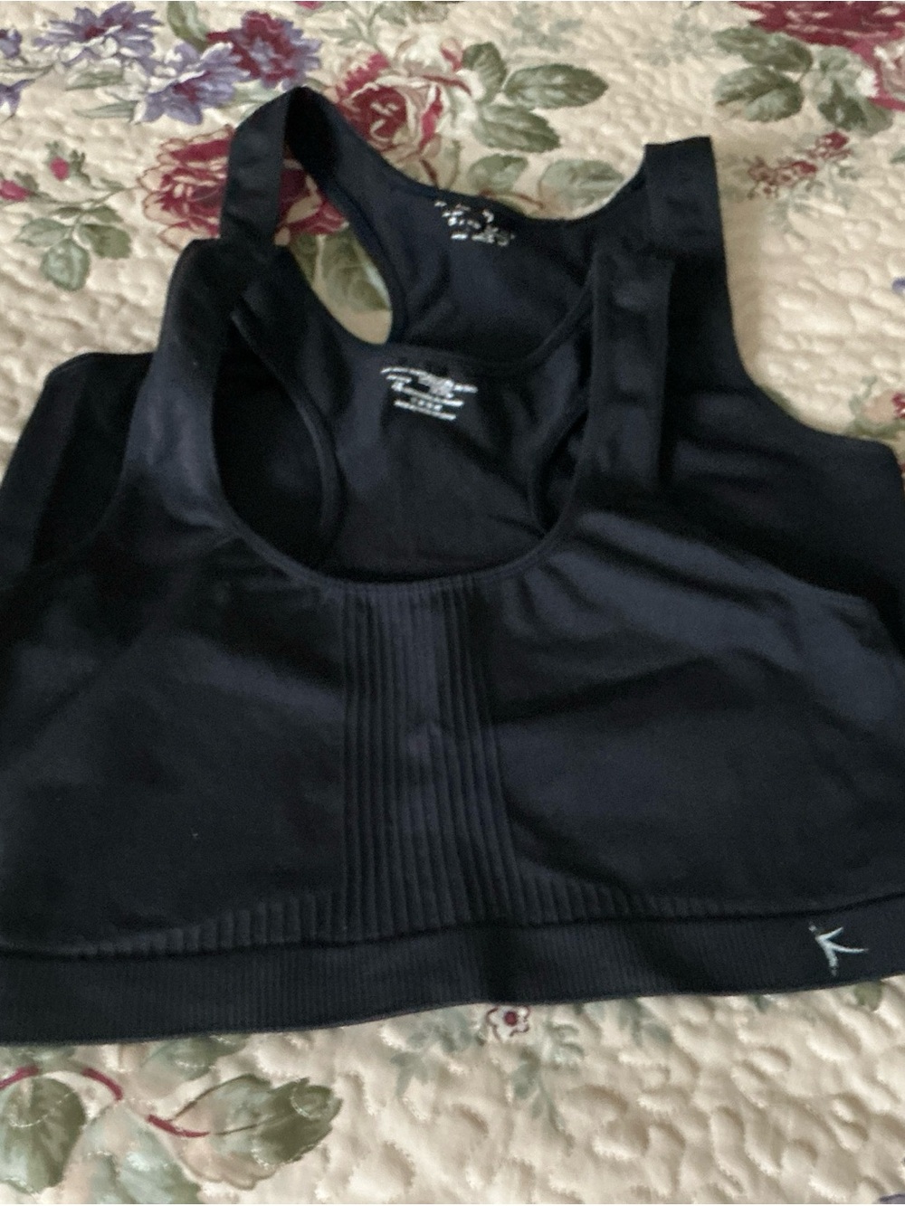 Danskin Black Ribbed Front Racerback Sports Bra